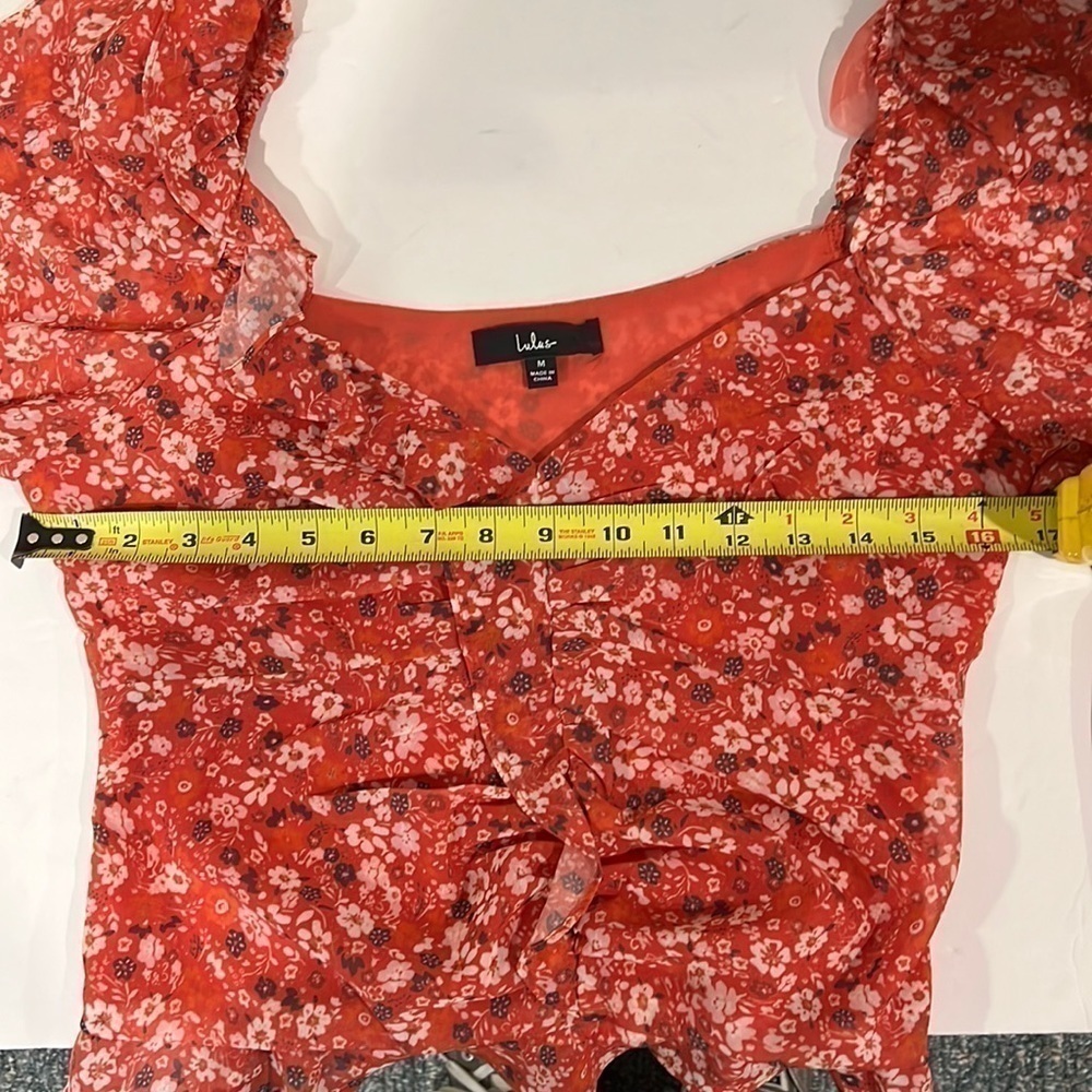 Lulus Ruffle Top with Sheer Sleeves, Size M - Picture 9 of 12